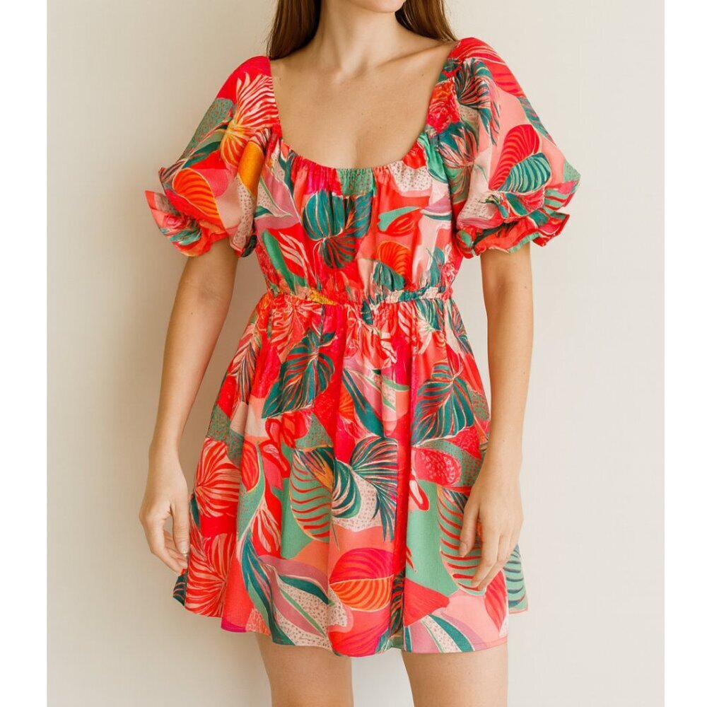 Fantastic Fawn Women's Size Medium Floral Print Puff Sleeve Mini Dress